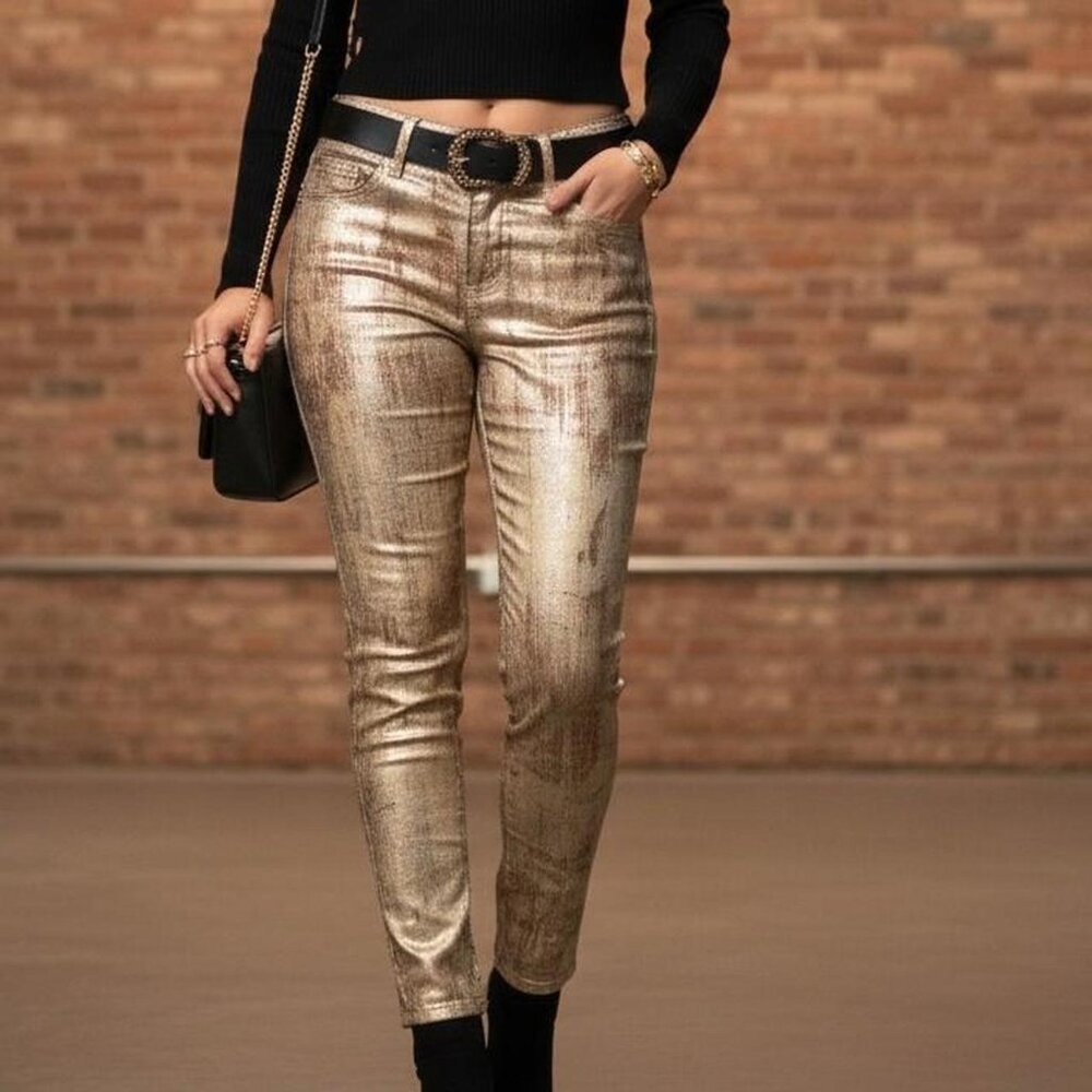 Metallic Gold Snake Print Pants ,textured,  party, date night, indie, retro size